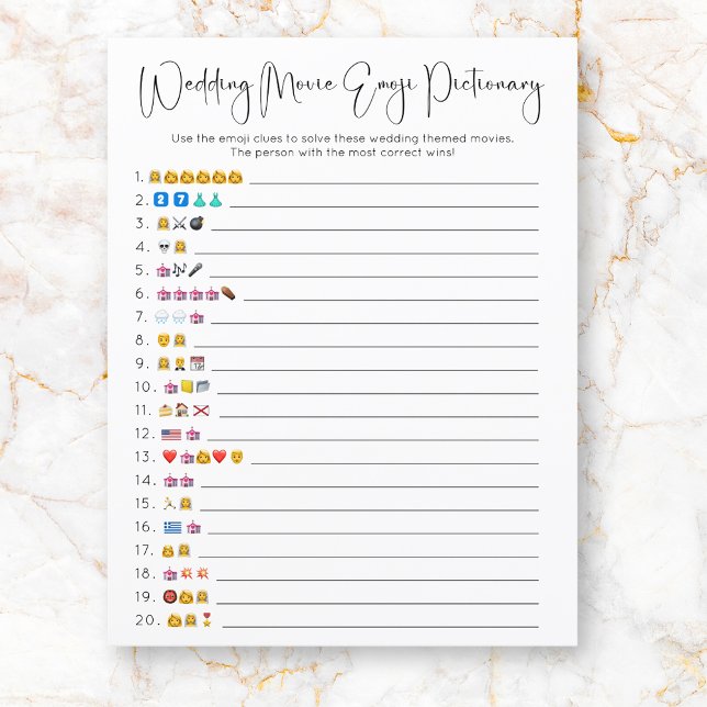 Papier Film Mariage de script moderne Emoji Pictionary Je (Créateur téléchargé)