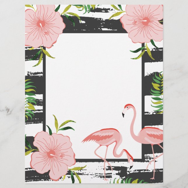 Papier Flamant rose rose rayé moderne (Devant)