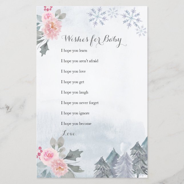 Papier Flammes de neige florales Souhaits d'hiver pour la (Devant)