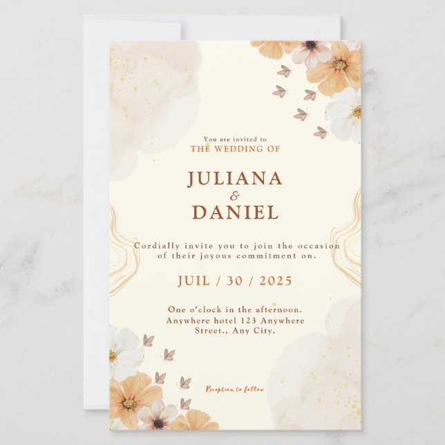 Papier Fleur Cream Floral Faire-part de mariage avec déta (Devant)