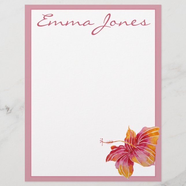 Papier Fleur d'Hibiscus hawaïen en-tête personnalisée (Devant)
