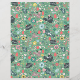 Papier Fleur et libellules sans joint motif sur vert