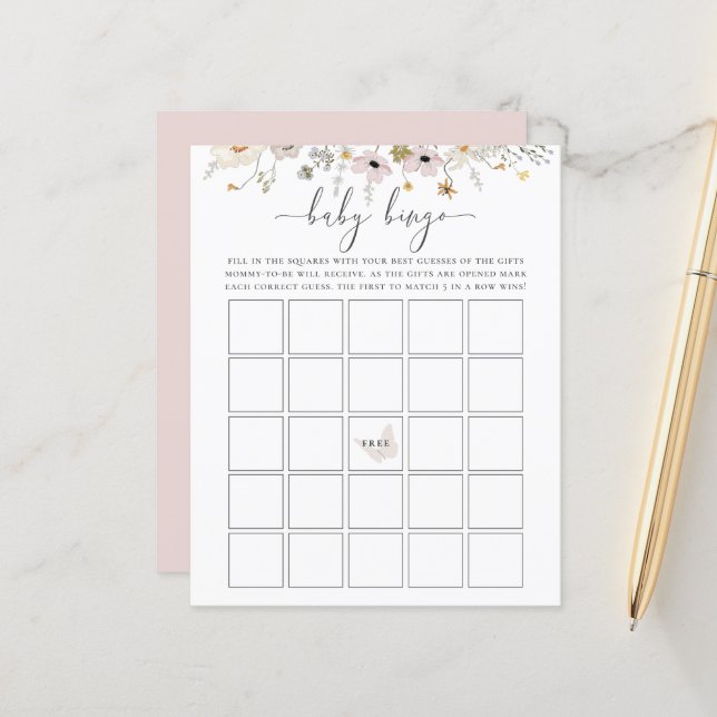 Papier Fleur sauvage Baby Bingo Jeu (Devant/Arrière en situation)