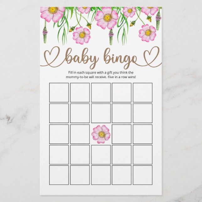 Papier Fleur sauvage Baby in Bloom Baby shower Bingo Jeu (Devant)
