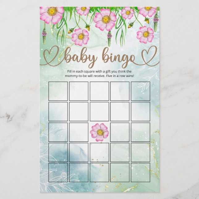 Papier Fleur sauvage Baby in Bloom Baby shower Bingo Jeu (Devant)