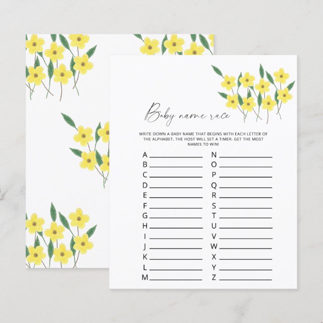 Papier Fleur sauvage Baby name jeu de course (Devant / Derrière)