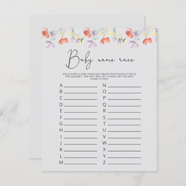 Papier Fleur sauvage Baby name jeu de course (Devant / Derrière)