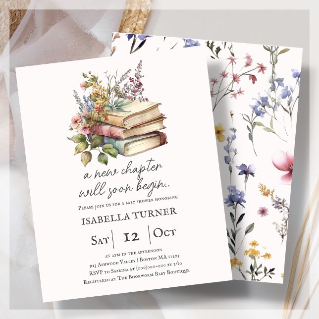 Papier Fleur sauvage | Baby shower de livre Invitation bu (Créateur téléchargé)