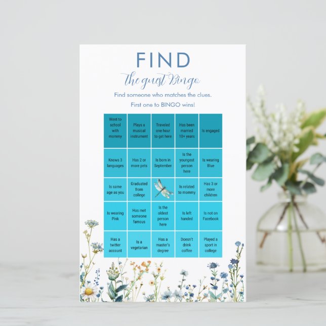 Papier Fleur sauvage bébé en fleur baby shower Bingo jeu (Debout devant)