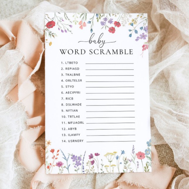 Papier Fleur sauvage Boho Baby shower Jeu Mot Début (Créateur téléchargé)