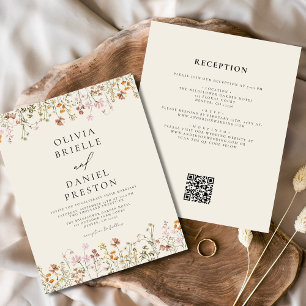 Papier Fleur sauvage Boho Beige tout en un QR Code Mariag