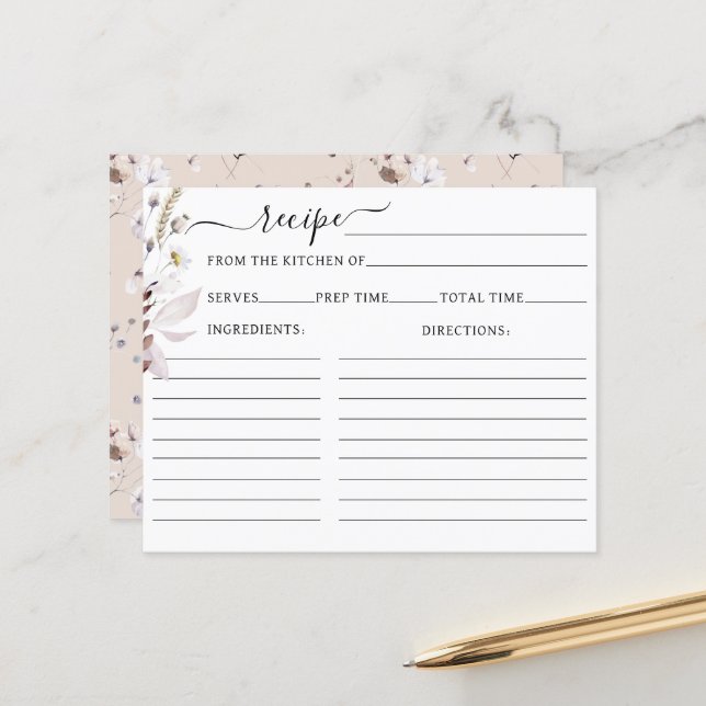 Papier Fleur sauvage boho Fête des mariées moderne Recett (Devant/Arrière en situation)