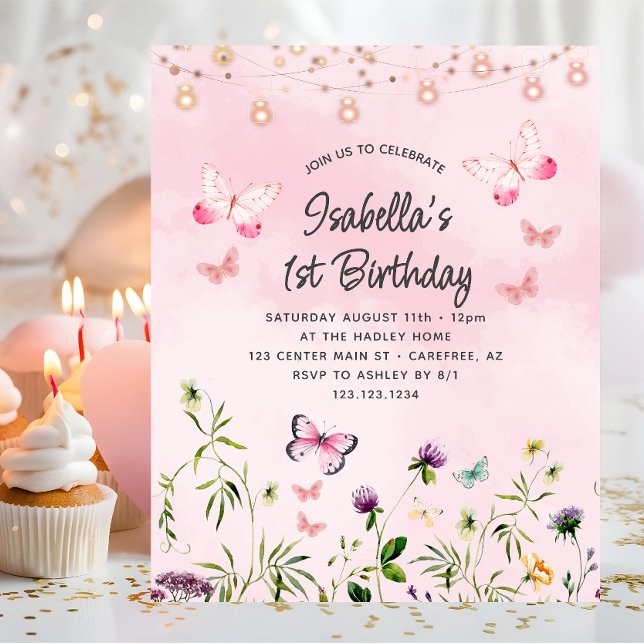 Papier Fleur sauvage Budget Boho 1er Invitation anniversa (Créateur téléchargé)