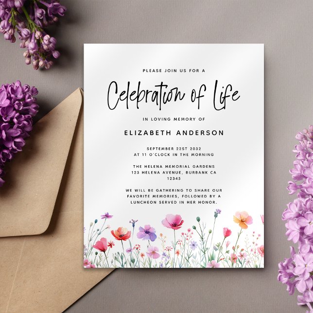 Papier FLEUR SAUVAGE BUDGET Célébration de la vie Invitat (Créateur téléchargé)