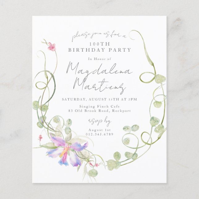 Papier Fleur sauvage Budget Invitation du 100e anniversai (Devant)