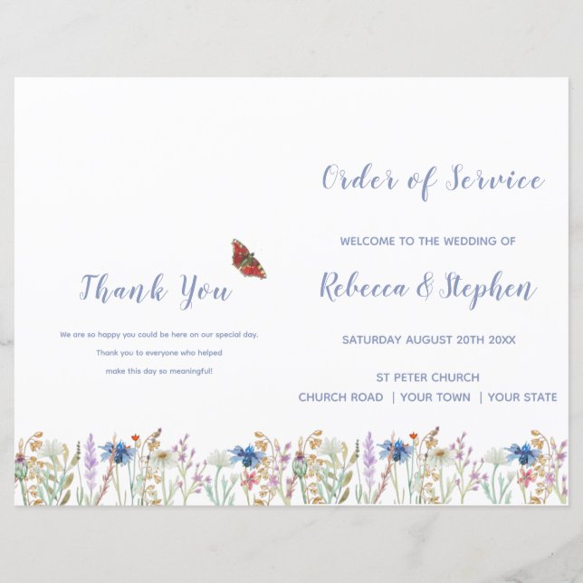 Papier Fleur sauvage Mariage Ordre de service (Devant)