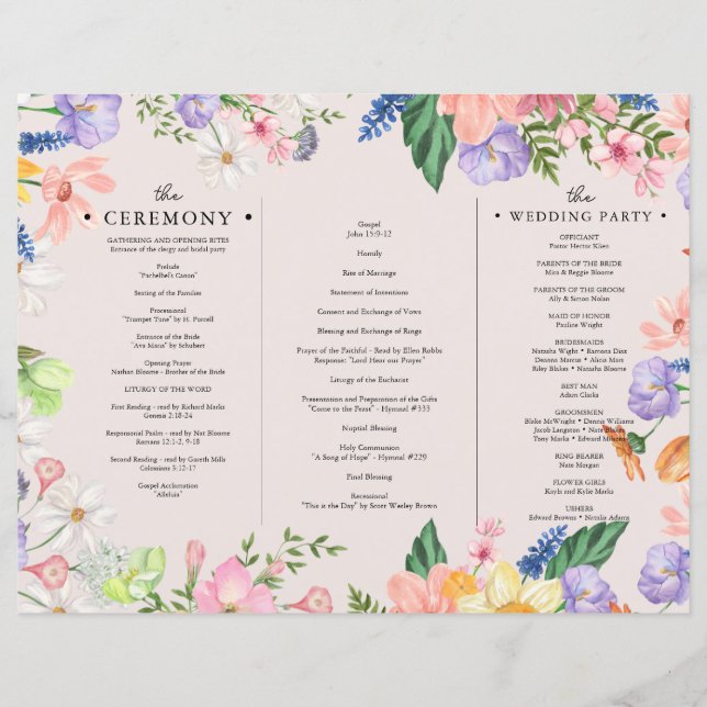 Papier Fleur sauvage Photo Tri-Fold Mariage Ceremony Prog (Devant)