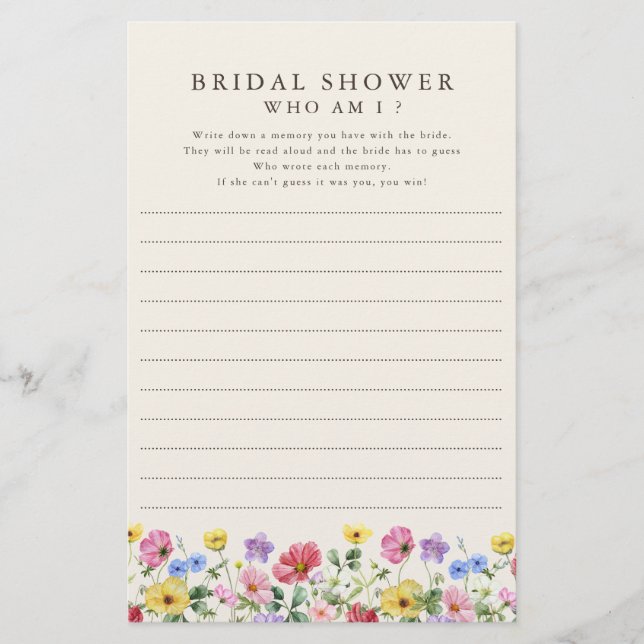 Papier Fleur sauvage Rustic Chic Floral Qui Suis-Je Jeu (Devant)