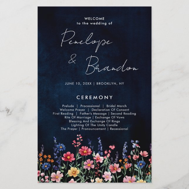 Papier Fleur sauvage Rustic Country Boho Wedding Programm (Devant)