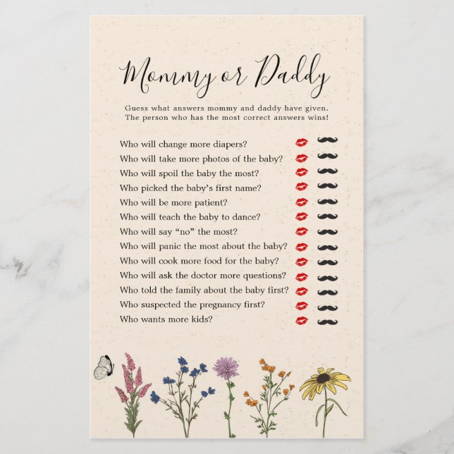 Papier Fleur sauvage vintage Baby shower maman ou papa (Devant)