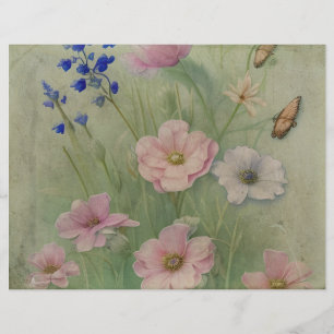 Papier Fleur sauvage Vintage vert et rose