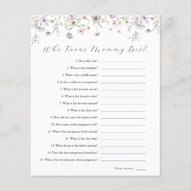 Papier Fleur sauvage Violet Délicat Qui Connaît Maman Le  (Devant)