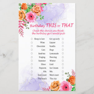 Papier Fleurs Anniversaire Ce ou Ce Jeu