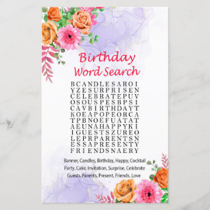 Papier Fleurs Anniversaire Mot de recherche Jeu