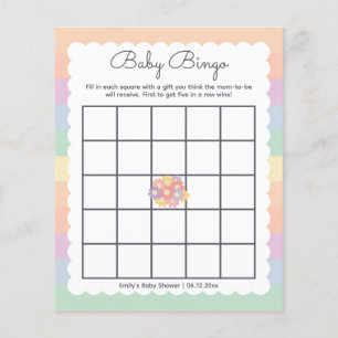 Papier Fleurs arc-en-ciel Bingo Baby shower neutre