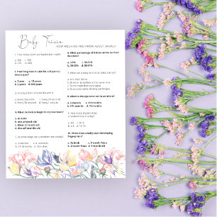 Papier Fleurs Baby Trivia Baby shower Jeu