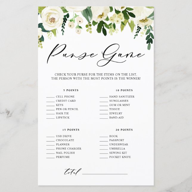 Papier Fleurs blanches Ce qu'il y a dans votre sac de dou (Devant)
