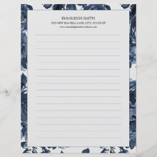Papier Fleurs bleues de la Marine Blanc 2 côtés