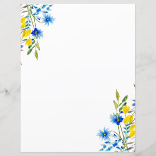 Papier Fleurs bleues et jaunes