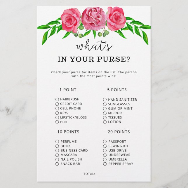 Papier Fleurs ce qui est dans votre jeu de bourse (Devant)