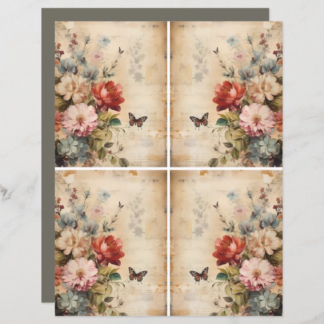 Papier Fleurs Collage Vintage 2b (Devant / Derrière)