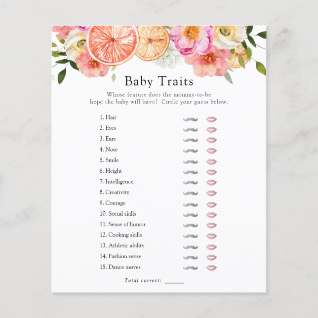 Papier Fleurs d'agrumes roses Baby Traits Douche Jeu (Devant)