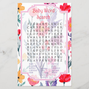 Papier Fleurs d'aquarelle Baby shower Mot de recherche Je