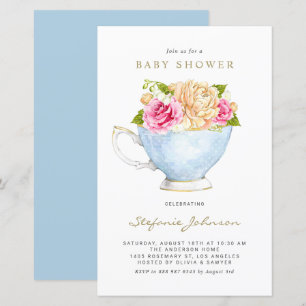 Papier Fleurs d'aquarelle dans le Baby shower Teacup