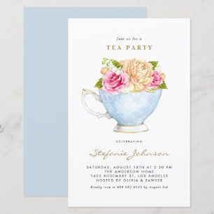 Papier Fleurs d'aquarelle dans Teacup Tea Party Invitatio