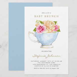Papier Fleurs d'aquarelle en Teacup Baby Brunch Invitatio