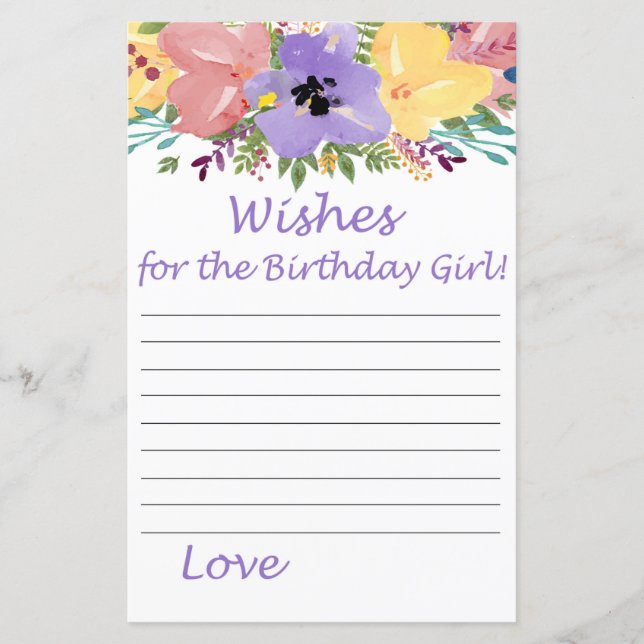 Papier Fleurs d'aquarelle Voeux pour la fille d'anniversa (Devant)