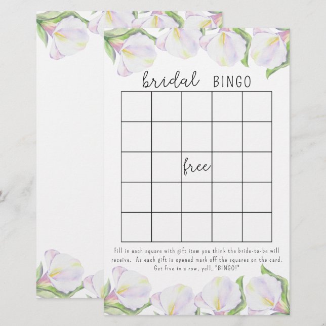 Papier Fleurs de Calla - jeu de bingo de douche nuptiale (Devant / Derrière)