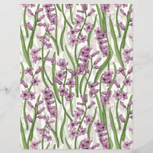 Papier Fleurs de Hyacinth rose sur blanc naturel