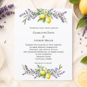 Papier Fleurs de lavande citrons invitation de mariage