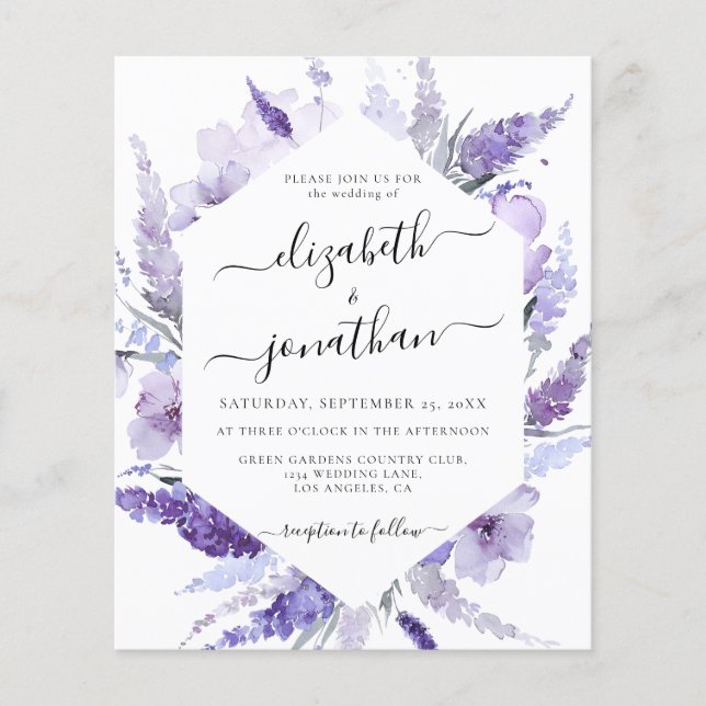 Papier Fleurs de lavande Faire-part de mariage budgétaire (Devant)