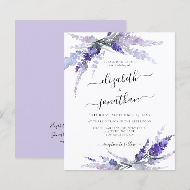 Papier Fleurs de lavande Floral Lilac Budget Mauve Mariag (Devant / Derrière)