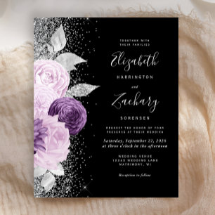 Papier Fleurs de mariage pas chères Violet Pailleté Argen