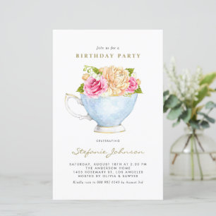 Papier Fleurs de printemps à Teacup Invitation de fête d'