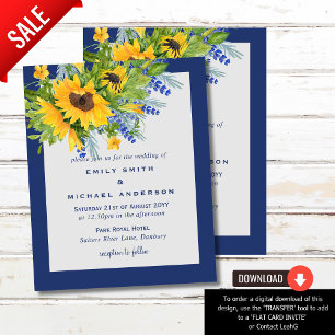 Papier Fleurs de soleil Bleu jaune Floral Invitations de 