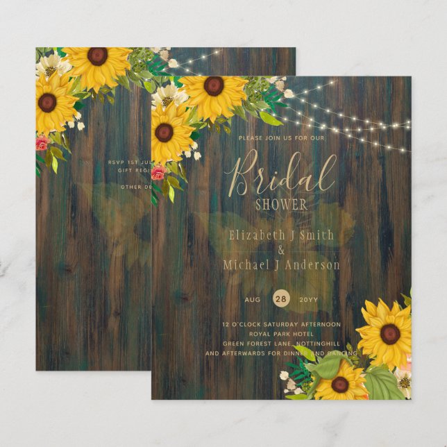 Papier Fleurs de soleil d'été FÊTE DES MARIÉES en bois ru (Devant / Derrière)